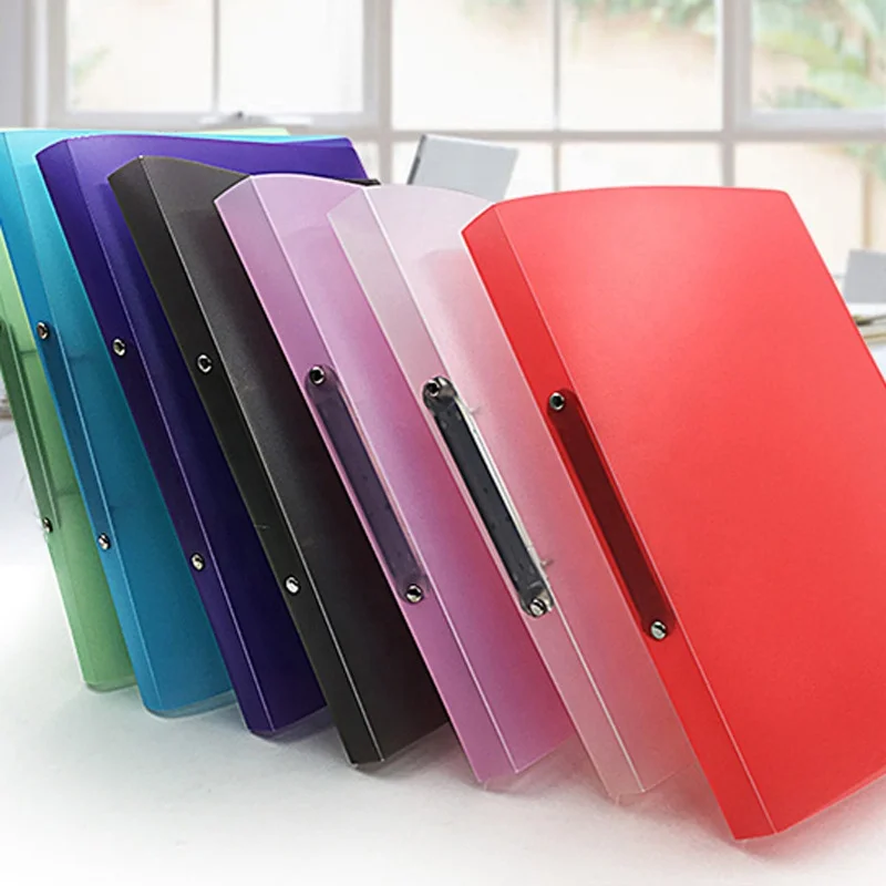 Multi-colored Document Folder Frosted Hard Cover PP Budget Binder 2 Hole Ring Binder A4 File Folder for School Office Supplies