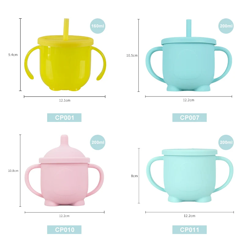 Food Grade Baby Sippy Cup Silicone Kids Feeding Straw Drinking Water Cup