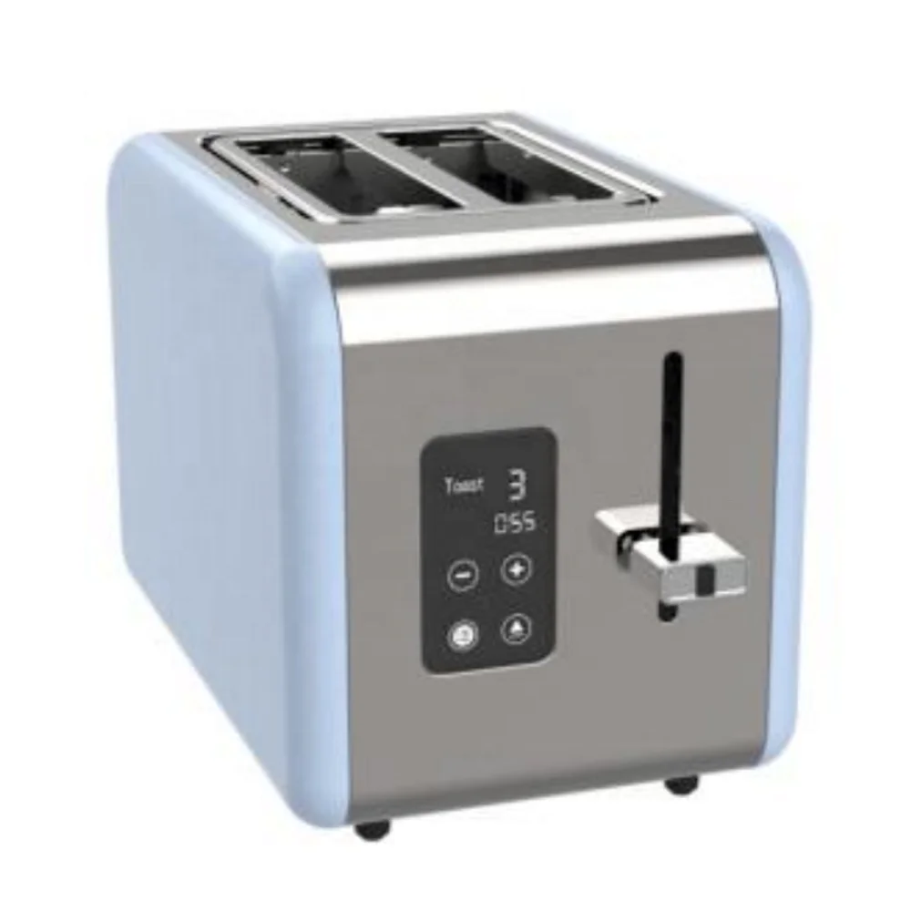 Blue Portable 2 Slices Electric Bread Toasters with Touch Screen Control,Removable Crumb Tray for Home Use