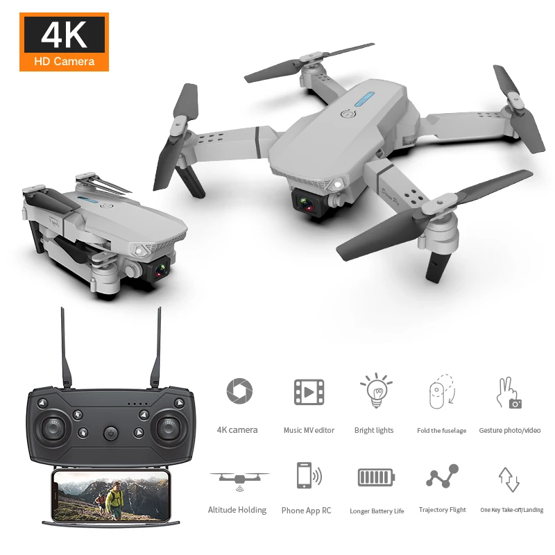 F82 NEW WiFi FPV Drone with Dual 4K HD Camera and Wide-Angle Live Video Drone Mini Foldable RC Quadcopter Toys E88 pro