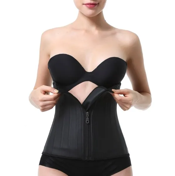 Waist Trainer Corset Belly Slim Belt Zipper Design Body Shaper Modeling Strap Waist Cincher 29 Steel Bones Latex Black Women