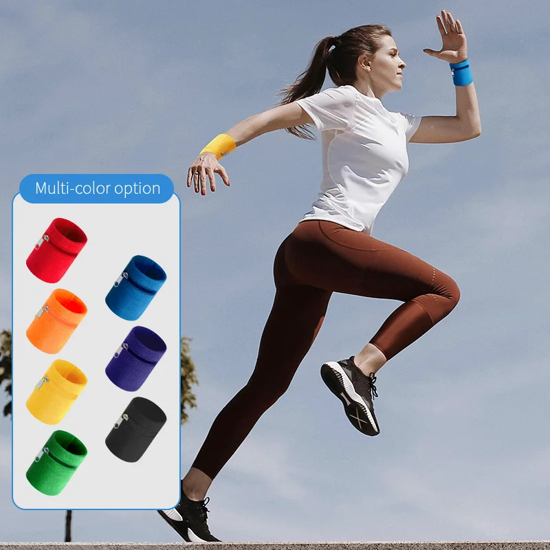 Zipper Wristband Headband Sets Rainbow Multi Color for Sports Fitness Tennis Party Wrist Sweat Band