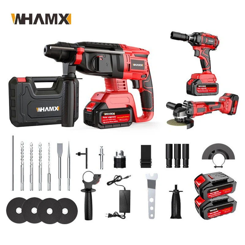 WHAMX	Rechargeable Lithium Battery Type High Power Electric Hammer Drill Electric Wrench Angle Grinder Set