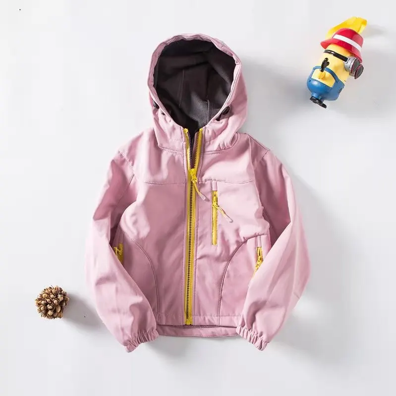 
Windbreaker Fleece Lined Softshell Boys Girls Hooded Jacket 
