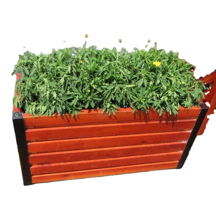 Public Area Classic WPC Wood Planter Outdoors and Durable Floor Metal Wood Flower Plant Box