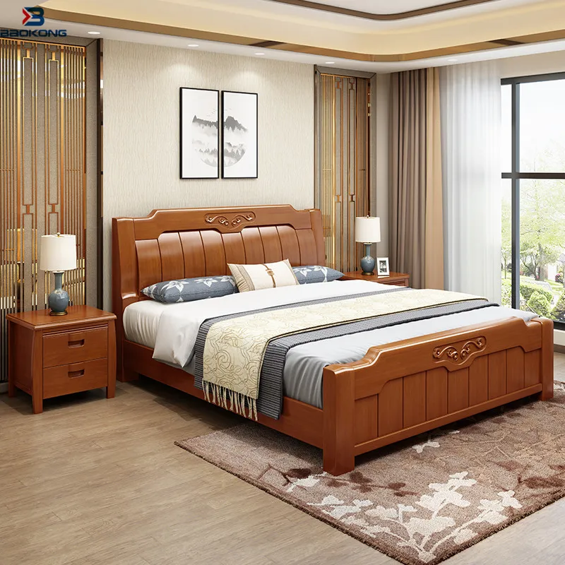 solid wood bed double bed master bedroom modern apartment hotel bed