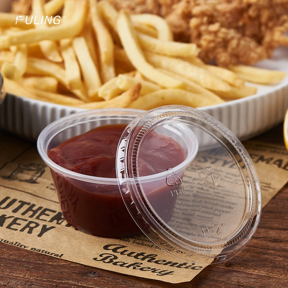 FULING To go Restaurants Plastic PP Sauce Food Container Black 1.5oz 2 oz Portion Cup With Lids