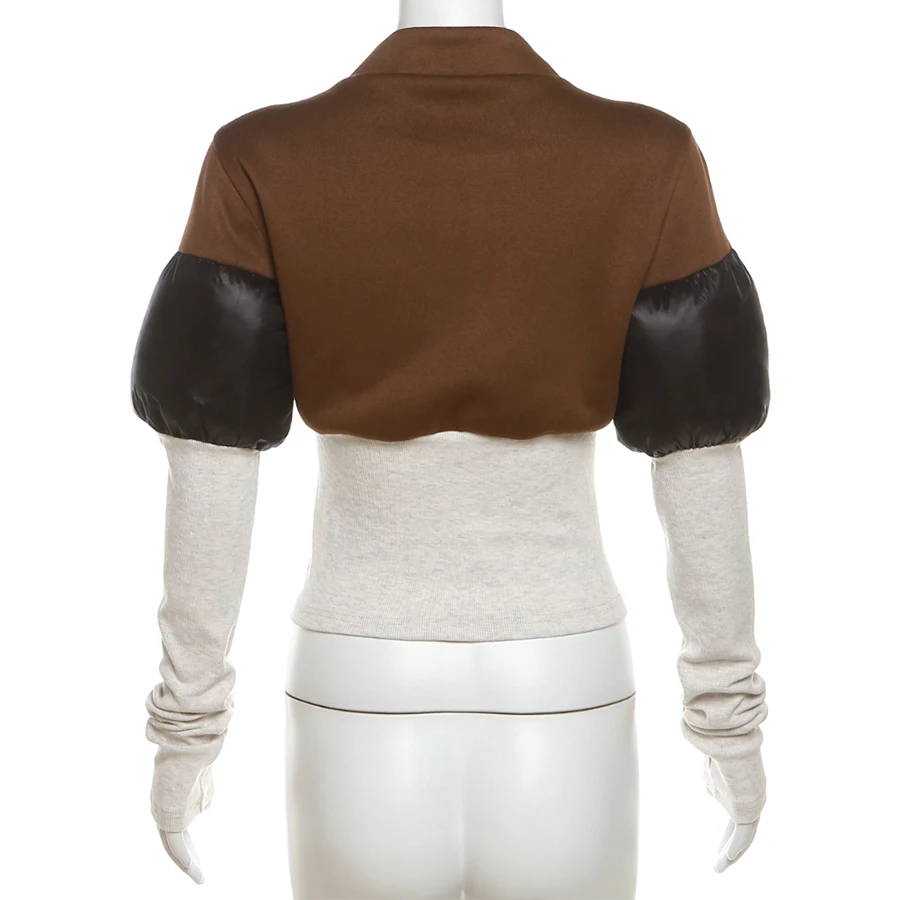 Kliou K23C40298 Women Classic Patchwork Long Sleeve Zip-up Slim Fit Jackets Contrast Color Autumn Coats