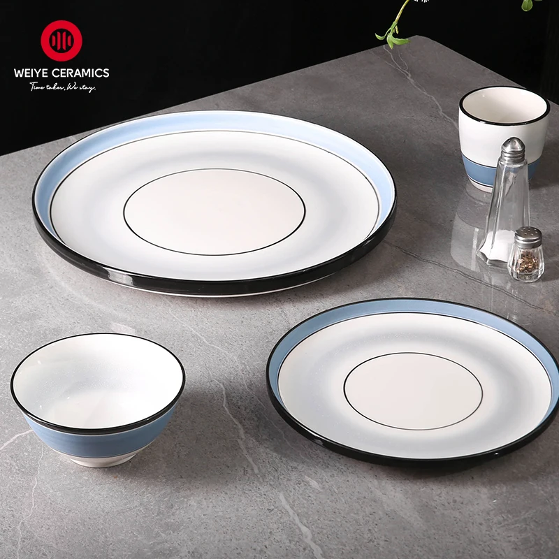 WEIYE Luxury blue crokery diner plate sets classic wedding ceramic plate wholesale tableware dishes for restaurant plates