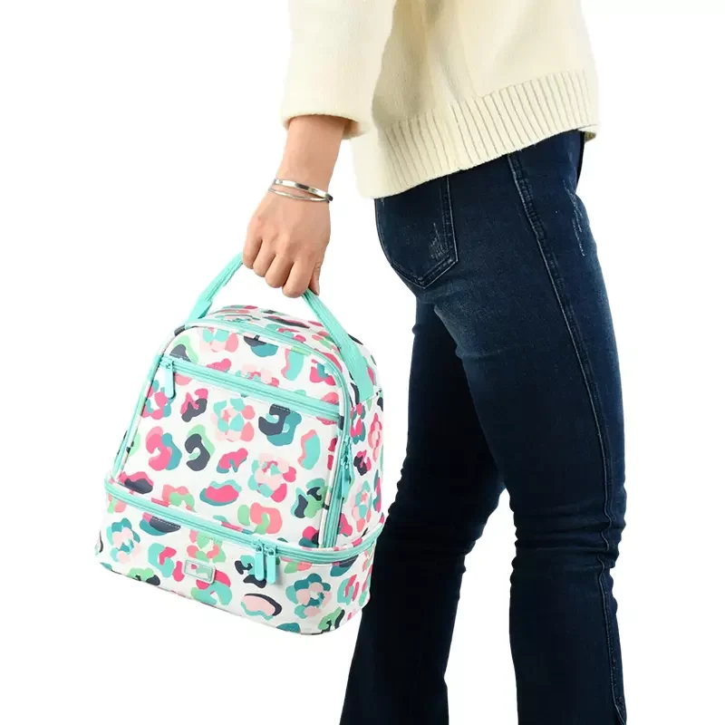 Full Color Printing 2 Layers Lunch Tote Bag With Waterproof Lining School Picnic Set