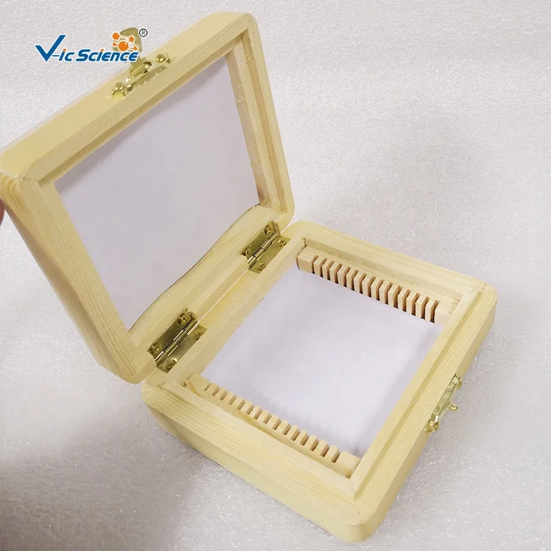 The wooden microscope slides box can hold 15pcs biological microscope prepared slides