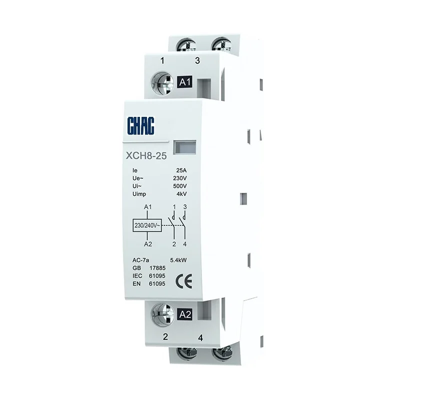 CHAC Modular AC Contactor XCH8, AC-7a / AC-7b, 16A, 20A, 25A, 32A, 40A, 63A, 230V 400V  AC50/60Hz, 1P 2P 3P 4P