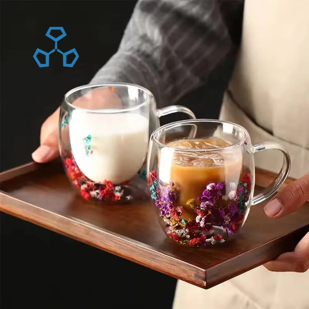 SUNYO Wholesale Creative Transparent Custom Coffee Double Wall Glass Cups With Handle