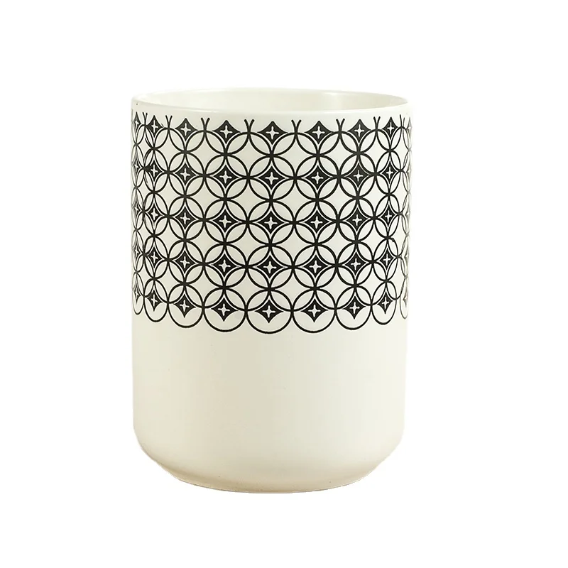 Sugar Biscuit Nut Storage Airtight Jar Ceramic Tea Canister with Wooden Lid Factory Customized Debossed Painted Plaid 900ML