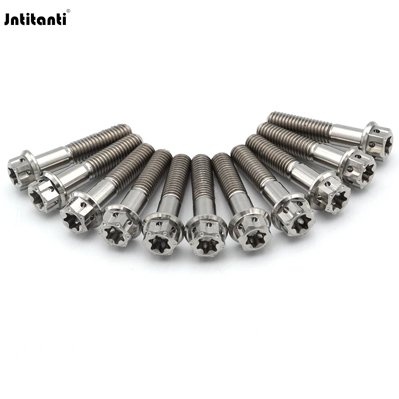 Jntitanti Gr.5 titanium alloy Ti-6Al-4V Hex Flange Bolts with Lighting Holes and Grooves on side of Hex Head M6x30mm