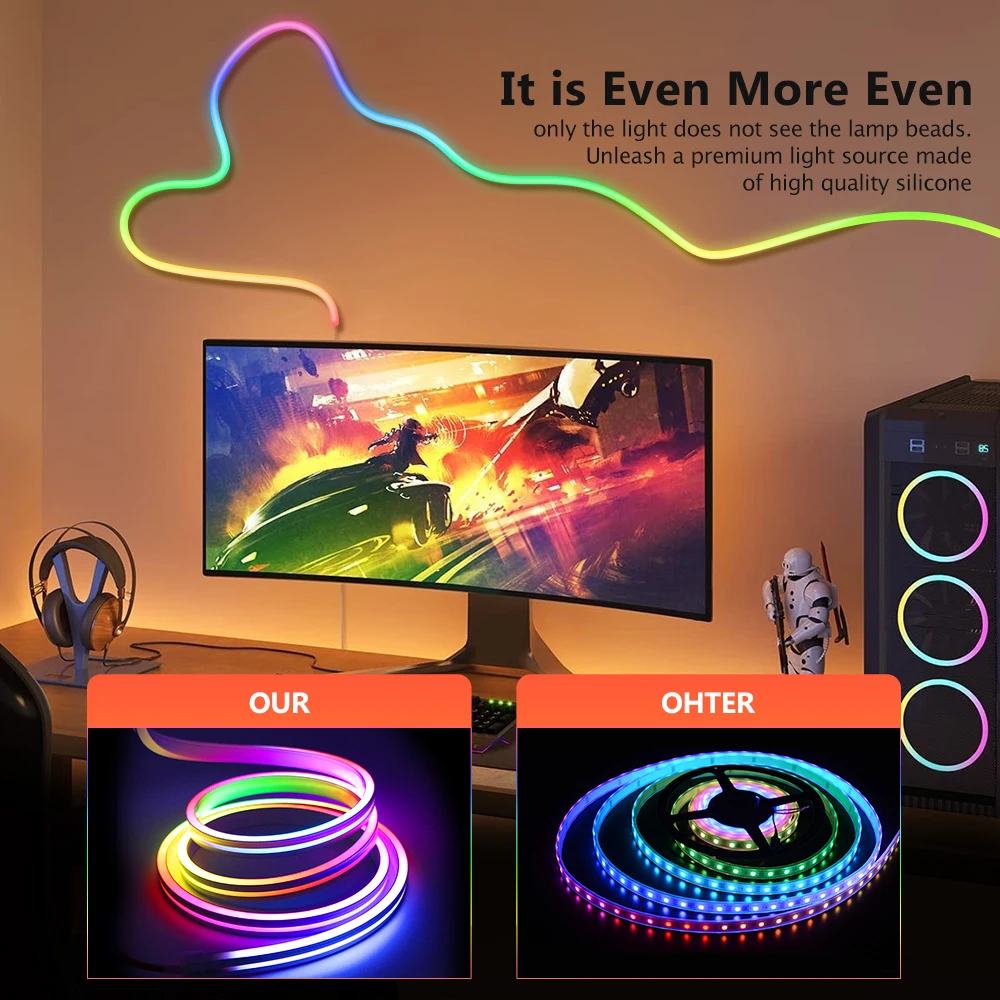 12V rgbic LED неоновая Светодиодная лента веревки света с музыкальной синхронизации Tuya Smart приложение 16 миллионов возможностью креативного самостоятельного выбора цвета работает Amazon Alexa