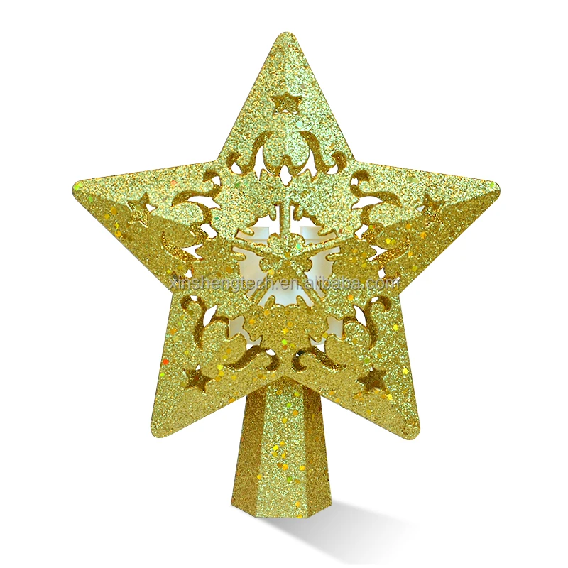 Christmas Tree Topper Lighted 3D Glittered Gold Silver Christmas Star Tree Topper LED Lighting with Rotating Snowflake Projector