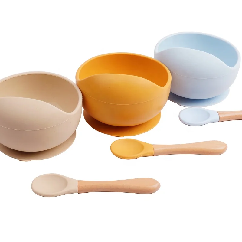 Wholesale Price Soft Food Grade Non Spill Kids Tableware Bpa Free Toddler Silicone Feeding Suction Plate Baby Bowl And Spoon Set