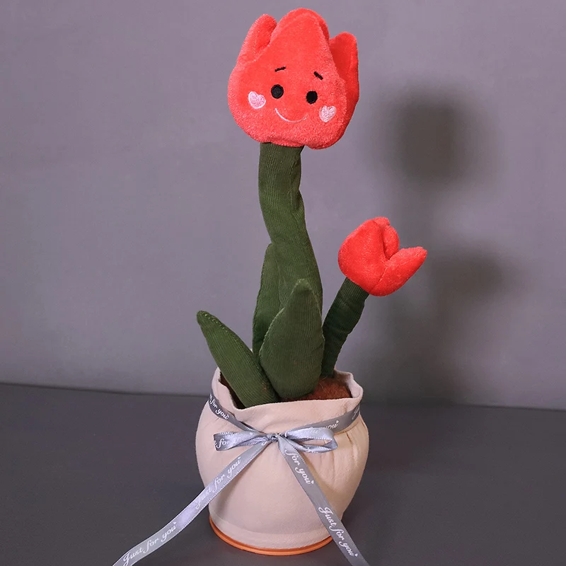 Hot Sale Products Cute Stuffed Flowerpot Twisting Dance Tulips Doll Talking Singing Music Dancing Tulips Plush Toy