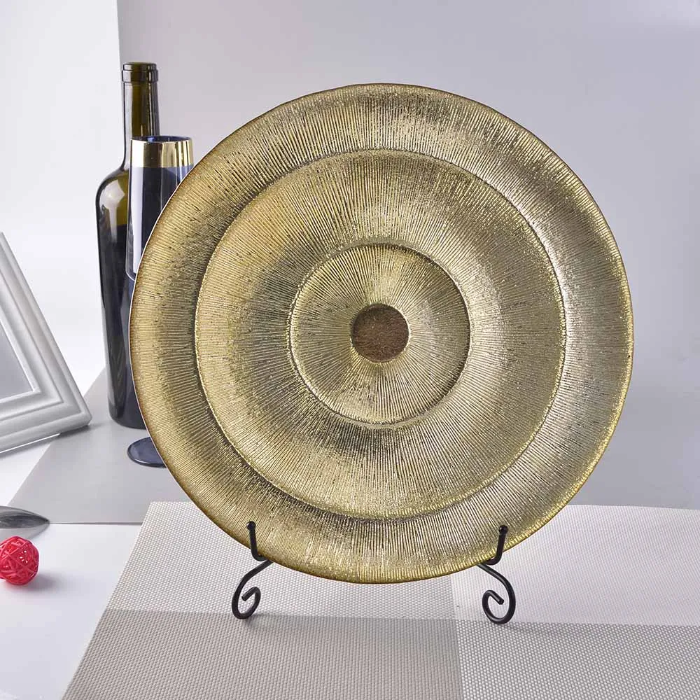 2021 Unique Electroplated Golden Glass Dish with Spiricle Pattern