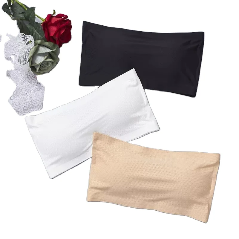 New strapless ice silk chest wrap for women without trace anti-empited invisible bra with four rows of buttons crop top