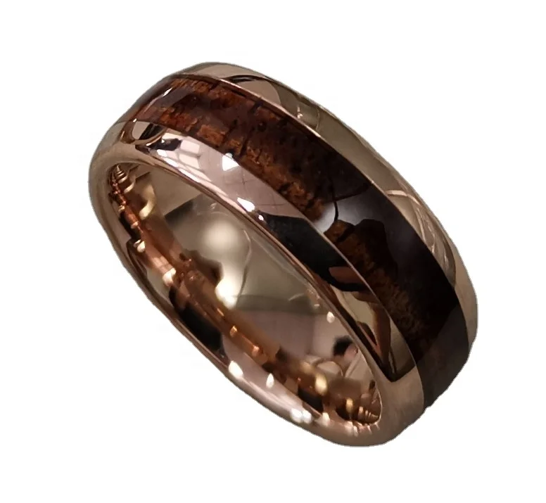 
High quality fashion black tungsten stainless steel wood grain inlay men ring customized 