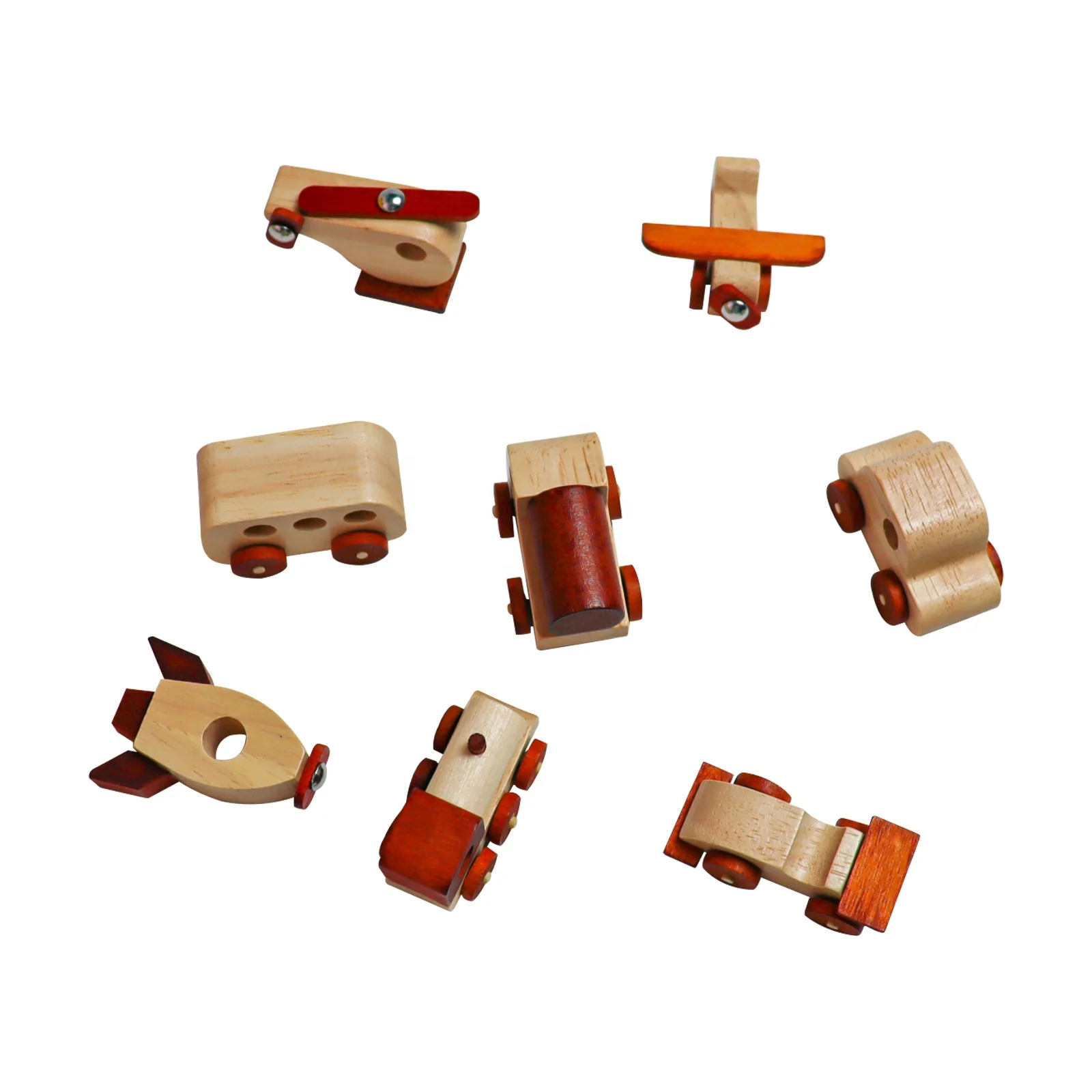 C02100  CPC Report Solid wood vintage ramp Vehicle Set  Wooden Cars  8 Little Toy Cars natural Car Play Set for Toddlers,Kids