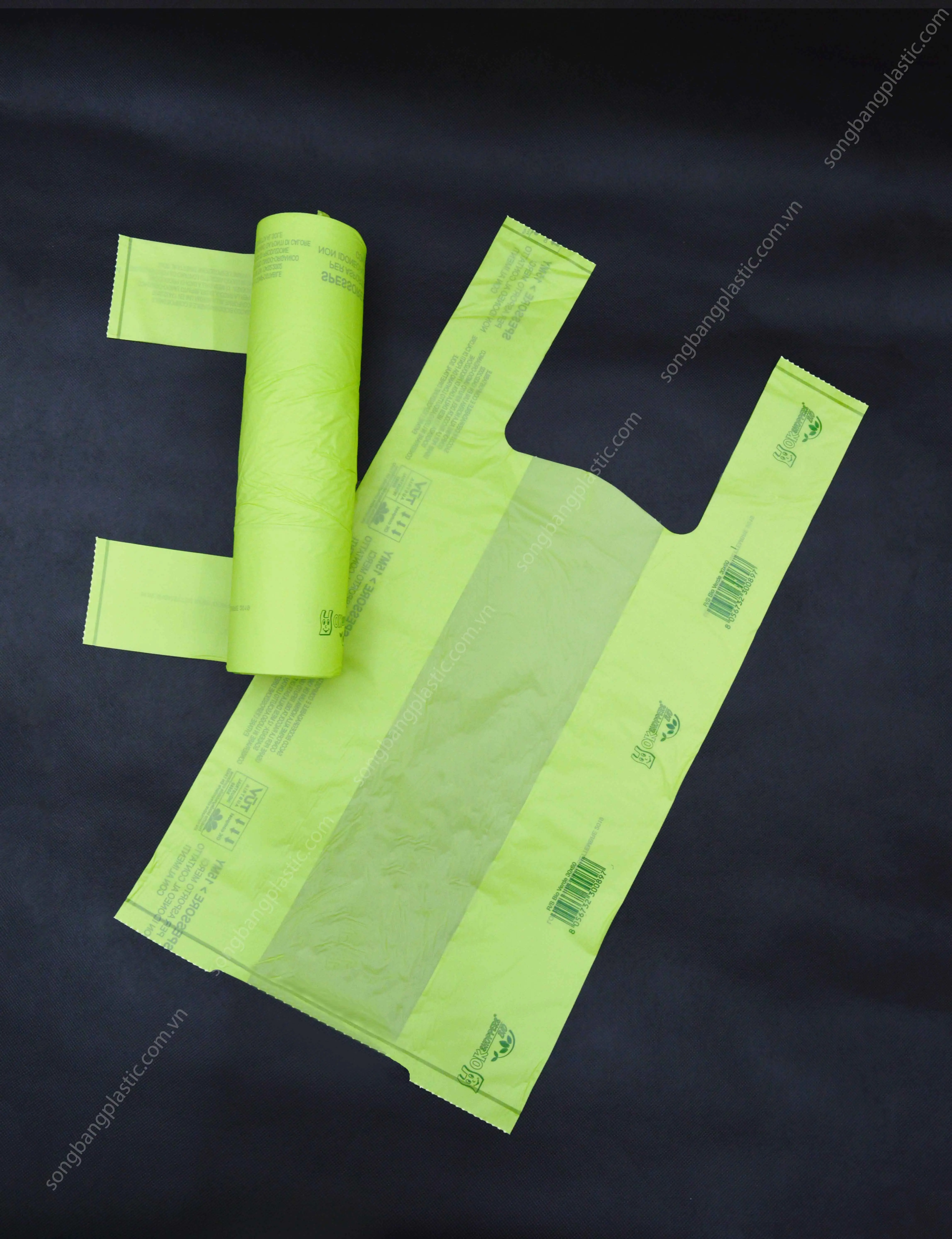 Bio degradable plastic bag Supermarket grocery shopping bag Custom T-shirt Bag with own logo for food and vegetable packing