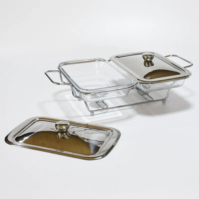 Multi-Style And Multi-Standard 1.5L Glass Food Warm Buffet Stove Luxury 3Connections Chafing Dish