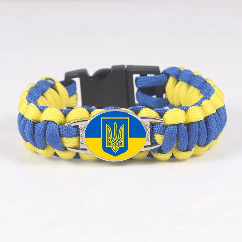 Ukraine Flag Outdoor Survival Wristband Paracord Bracelet Men Camping Portable Emergency Buckle Bangle Handmade Rope Bracelets