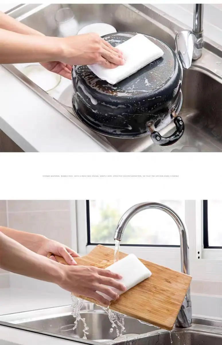 Multi Usage Low MOQ Household Cleaning Tools Sponge Netted Kitchen Scrubber Sponge for Cleaning Dish washing