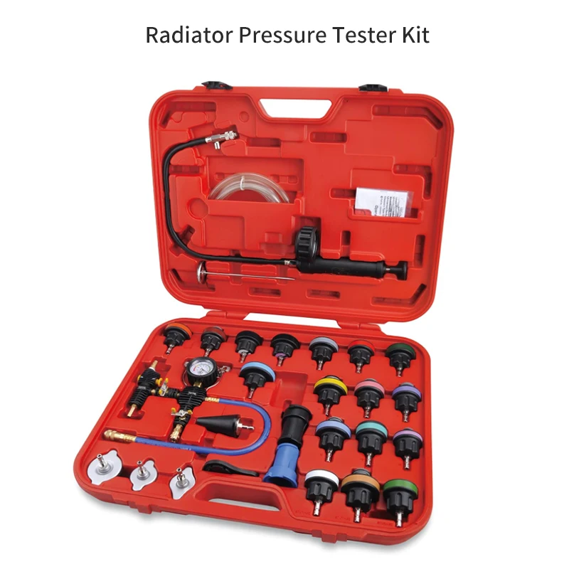 28pcs radiator coolant pressure tester vacuum refill automotive cooling system leak test pneumatic purge fill tool kit set