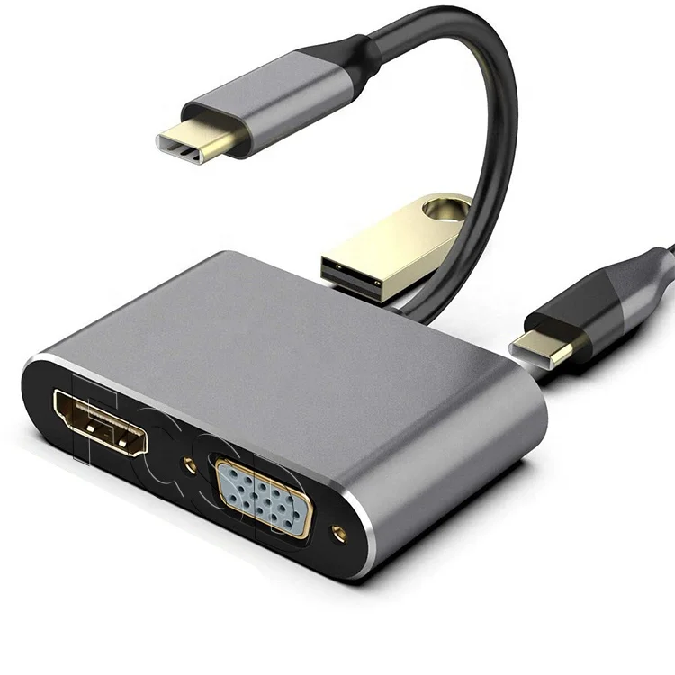
type c to hdmi vga for macbook Pro, usb c to vga hdmi usb3.0 pd 4 in 1 multiport adapter 