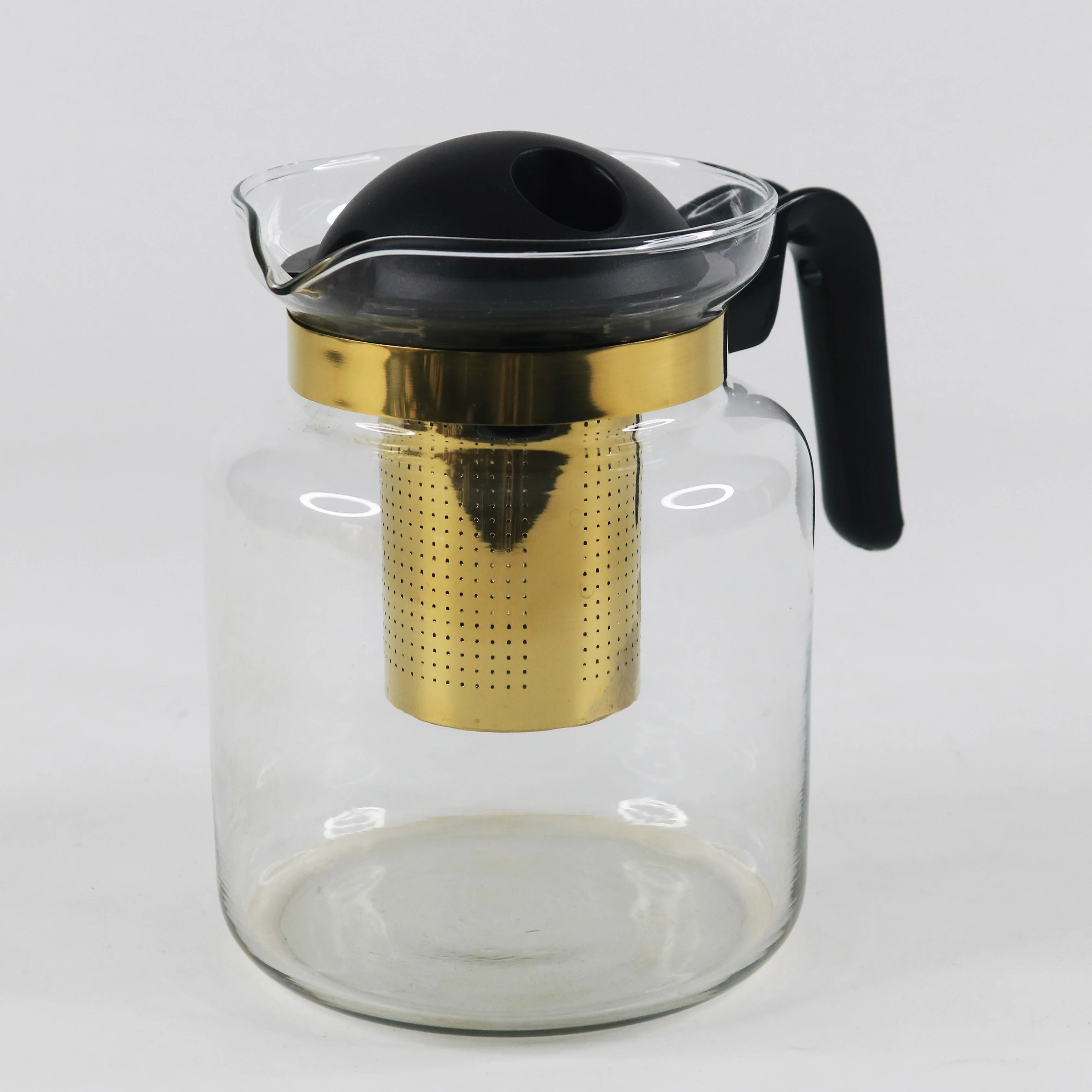 Heat Resistant Water bottle Golden Clear Borosilicate Glass Tea pot Stainless Steel Gold Infuser Teapot