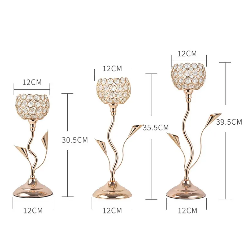 European Gold Crystal Candlestick Candle Holder Metal Centerpiece Home Decoration Candle Cup for Wedding Christmas Celebrations