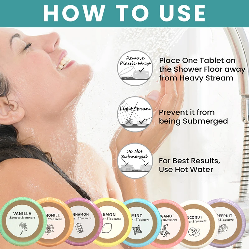 Muran oem Eco-friendly Package lavender Shower Steamers Tablets Set 8pcs Fatigue Relief Essent Oil Aromatherapy Shower Steamers