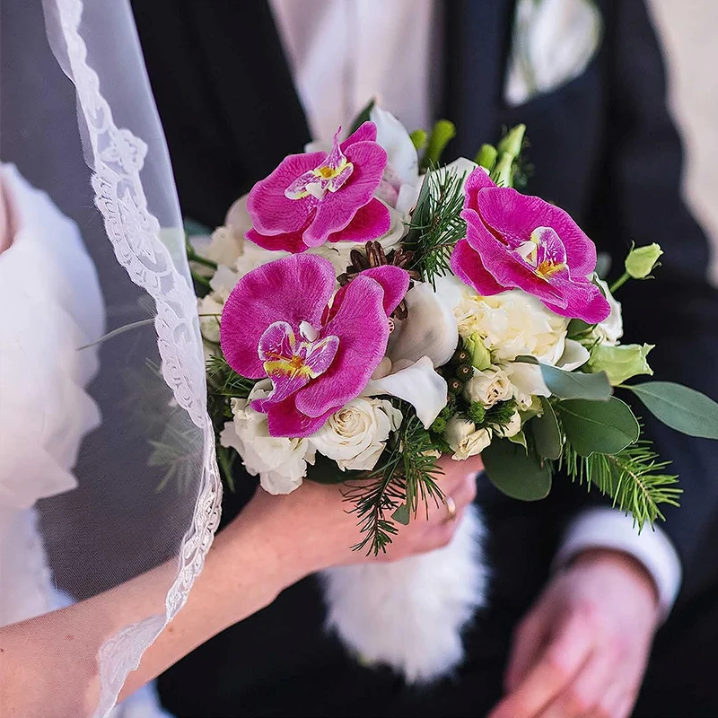 Artificial orchid petals flowers  real touch phalaenopsis butterfly flower head for DIY craft home wedding party decorations