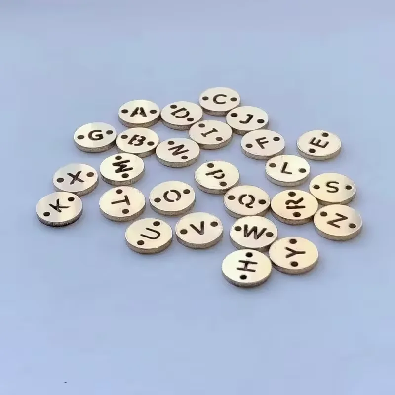 Permanent  14K Gold Filled Connector 925 Sterling Silver Double Hole 26 English Letter Charms for  Jewelry Making