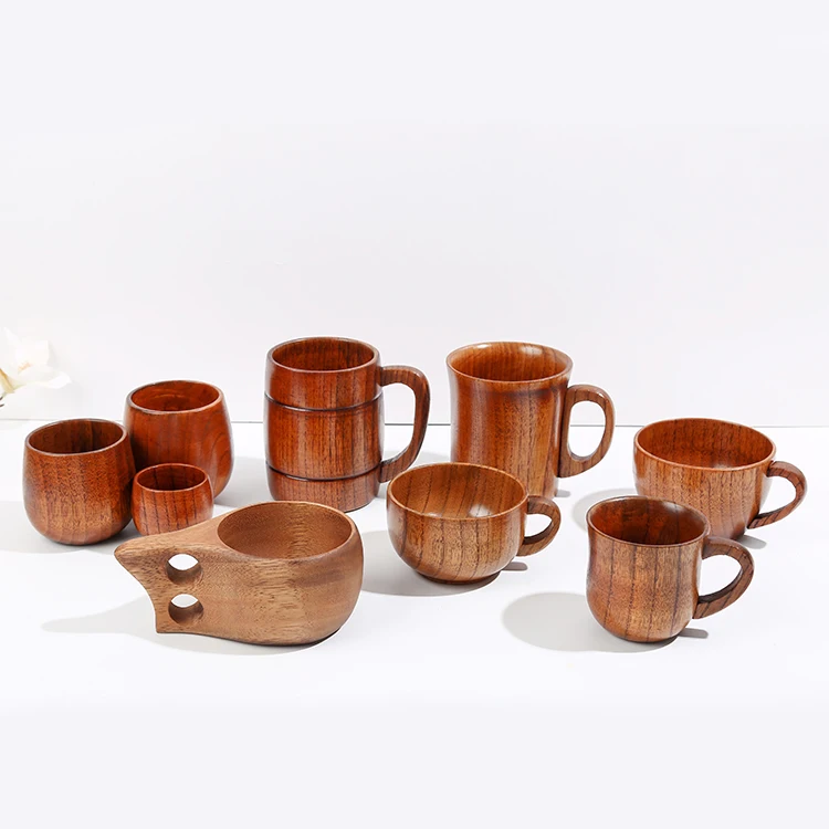 Eco Friendly handcraft solid tableware travel camping Tiny wine Tea Coffee Natural Jujube Wooden Mug Cup