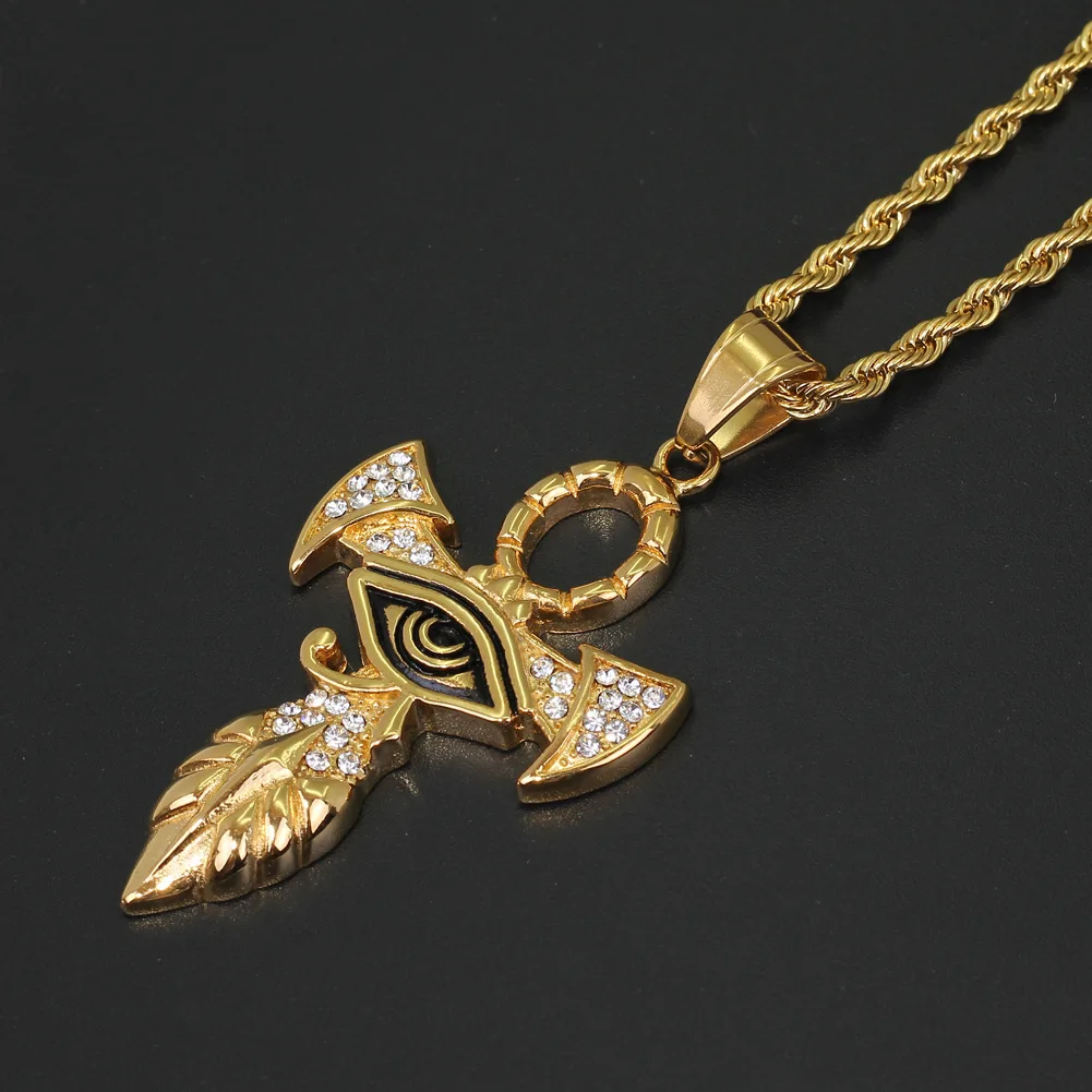 RTS Cross Egyptian Jewelry iced out zircon stainless steel Eye of Horus Necklace For Girls