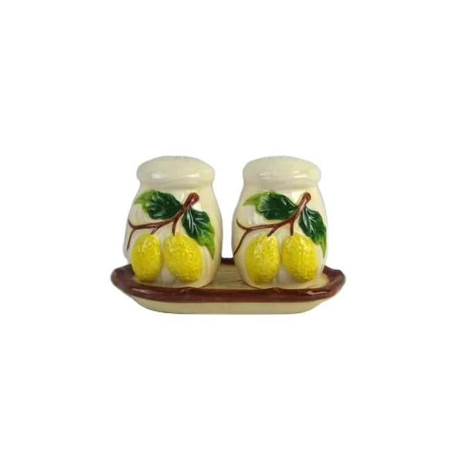Custom handmade ceramic decorative lemon salt and pepper shaker