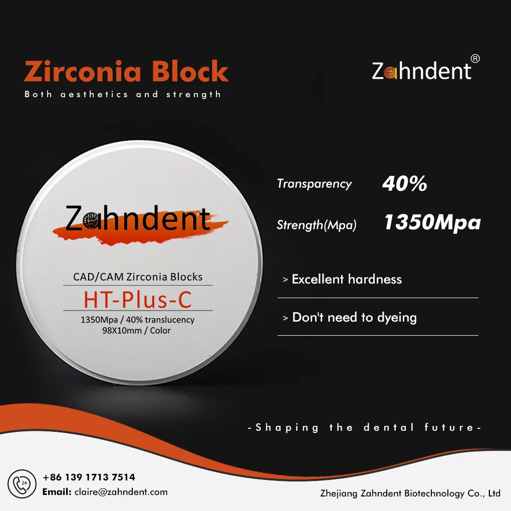 Zahndent 1350Mpa high flexural strength zirconia block ht color cad cam system for crown
