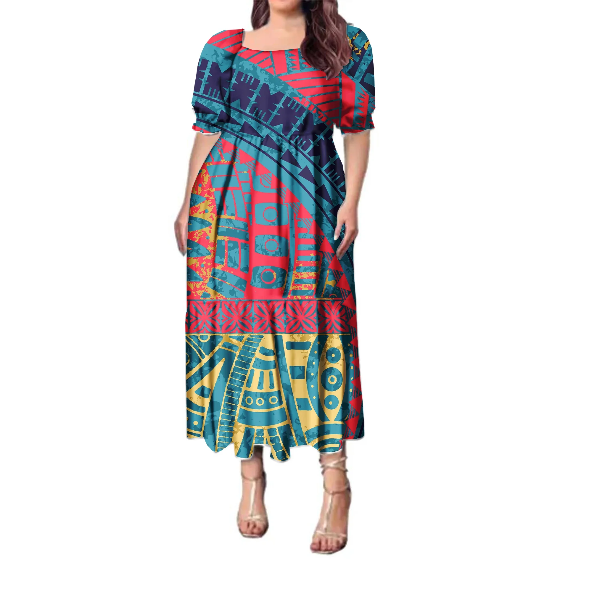 Drop Shipping Polynesian Elei Tribal Design Custom Nightclub Fashion Evening Party Sexy Pacific Island Pattern Mumu Dress