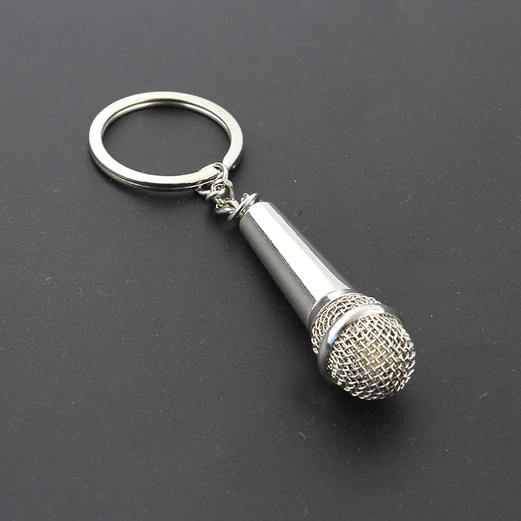 Wholesale Metal Key Chains Rings Bulk Cool Metal Silver Microphone Design Microphone Tower 3D Charm Pendant Keychain promotion