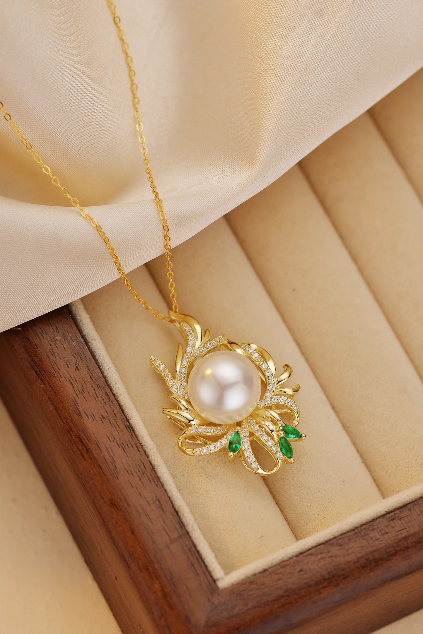 Natural Freshwater Pearl Necklace with Gold Vermeil Sunflower Horse Eye Zircon Fine Pendants & Charms