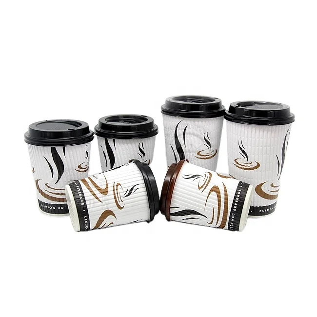 Custom Color Logo Disposable Corrugated Hot Coffee Paper Cup 12oz Ripple Paper Cup Free Sample
