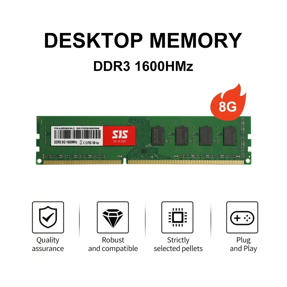 SJS New DDR 3 1600MHz 8G Dimm PC Gaming Desktop Computer 8 GB Memory Memorias RAM DDR3 8GB