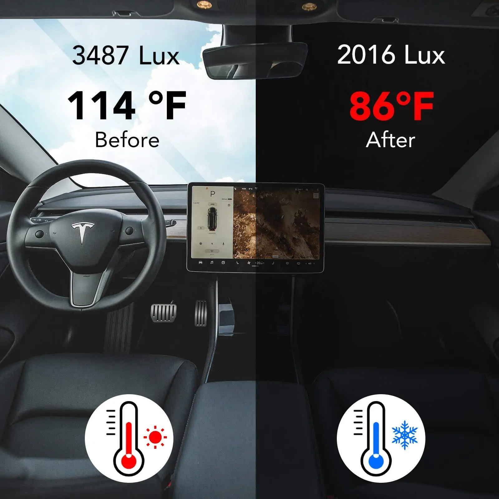 Car Window Sun Shade Windshield Sunshade Privacy Skylight Blind Shading Curtain Front Rear Windshield for Tesla Model 3 Highland