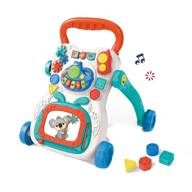 Professional Manufacturer Multifunctional Learning Musical Toy 4 Wheels Baby Walker with Drawing Pad