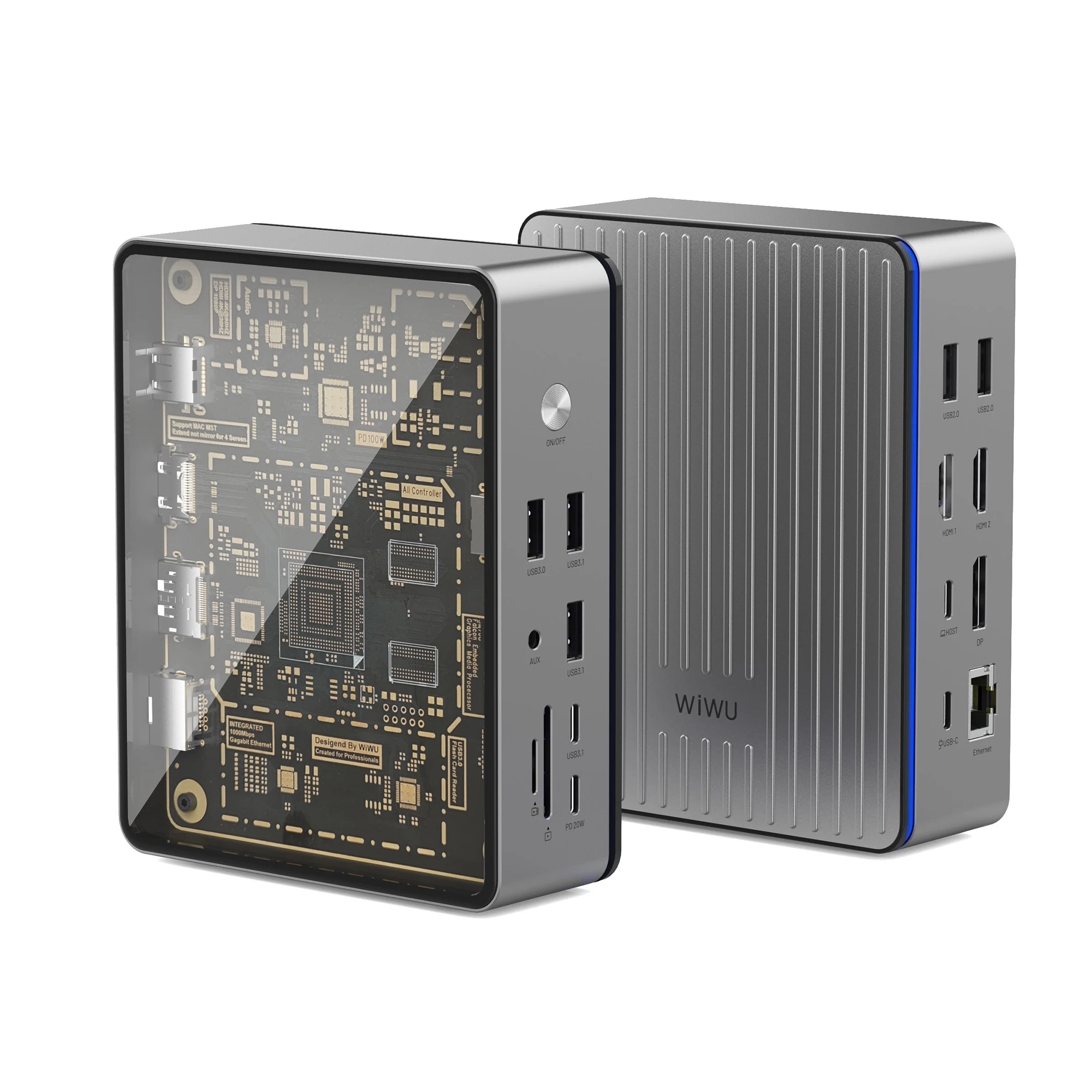 WiWU Wholesale 16 in 1 Type C hub laptop adapter Multi ports Docking Station USB3.1 TV display Lan card reader for Macbook